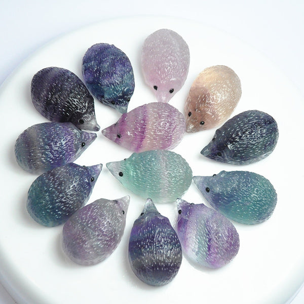 Hand Carved Natural Fluorite Hedgehog Crystal Figurine