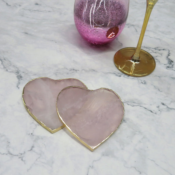 Rose Quartz Heart Shape Crystal Coaster - 6-10cm