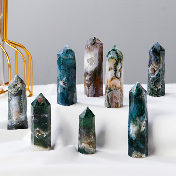 Wholesale Moss Agate Crystal Tower