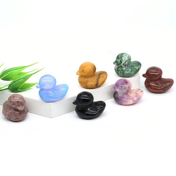 1.2" Mini Cute Duck Statue Natural Crystal Healing Animal Figurine Reiki Stones Carved Crafts Home Decoration Holiday Gifts