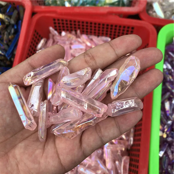 Wholesale Angel Aura Rose Quartz Crystal Point Crystal Wand Quartz