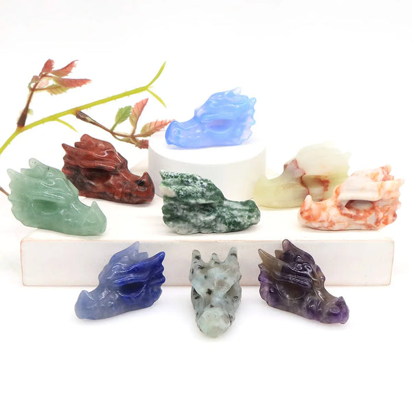 1.5" Dragon Head Statue Natural Crystal Reiki Healing Hand Carved Stone Figurines