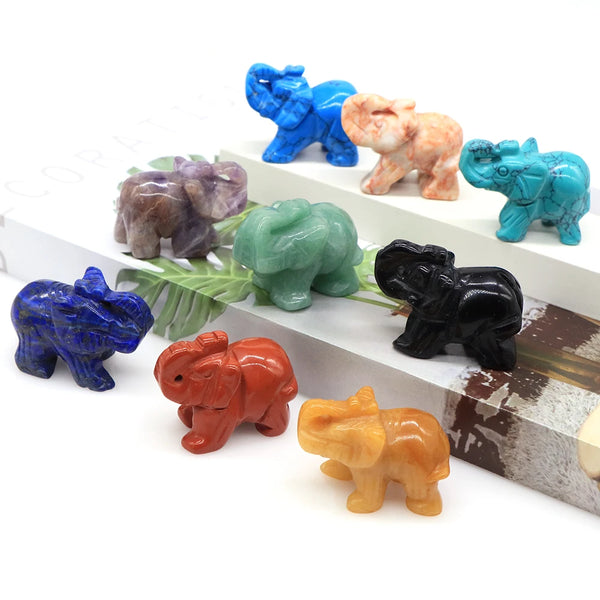 1.5" Elephant Statue Natural Stones Healing Crystals Carved Animal