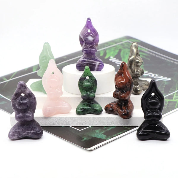 1.5" Natural Crystal Yoga Carving Goddess Woman Body Handmade Stone Quartz Figurine Sculpture Crafts Home Decor Wholesale Gift