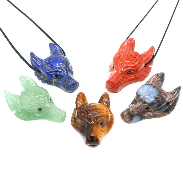 1.5" Wolf Head Pendants Natural Healing Crystal Reiki Stone