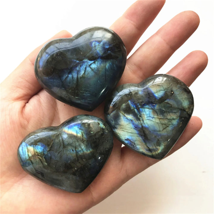 Natural Crystal Labradorite Heart Shaped Stone Ornaments