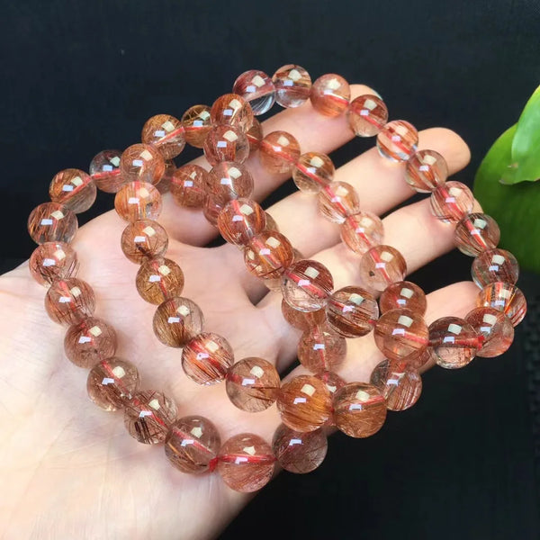 1 Pc Fengbaowu Natural Red Rutilated Quartz Bracelet Round Beads Reiki Healing Stone Crystal Fashion Jewelry Gift Women Men