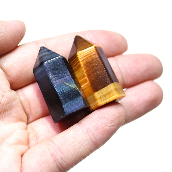 1 Pcs Natural blue / yellow tiger eye stone crystal tower