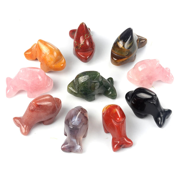 Dolphin Statue Natural Stones Healing Crystals Rose Quartz Carved Animal