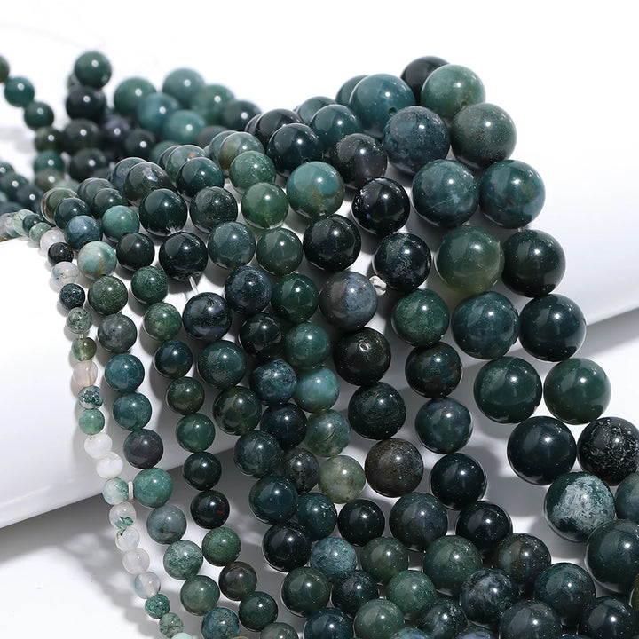 Natural Stone Green Moss Agate Beads Round Genuine Stone