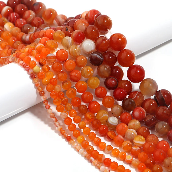 4-12mm Round Orange Stripe Crystal Agate Natural Stone Beads