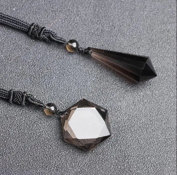 Natural Smoky Quartz Crystal Point Star Of David Pendant