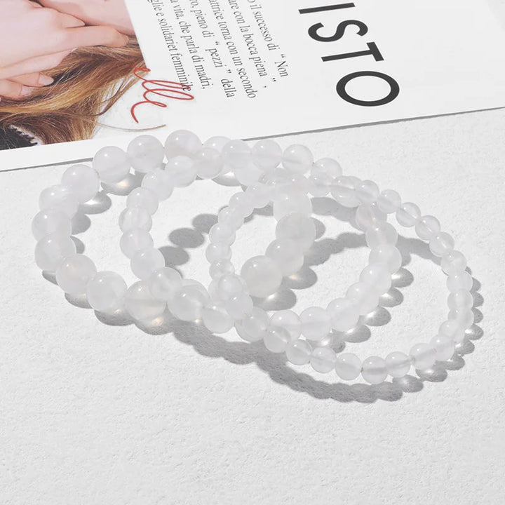 Natural Plaster Selenite Bracelet Round White Fine Stone Beads