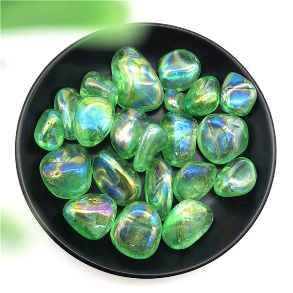 100g Green Titanium Aura Electroplating Quartz Crystal Tumbled Stones Healing Natural Stones and Minerals