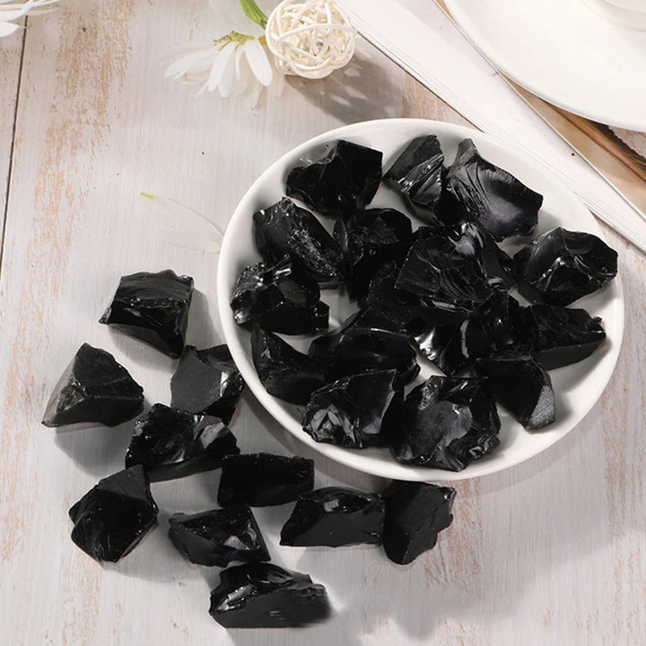 Natural Stone Rough Obsidian Irregular Shape Black Quartz