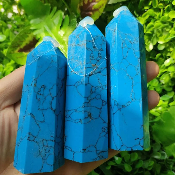 110-130g Blue Turquoise Crystal Stone Point Tower Healing Energy Synthetic Wand  Home Decoration Gift