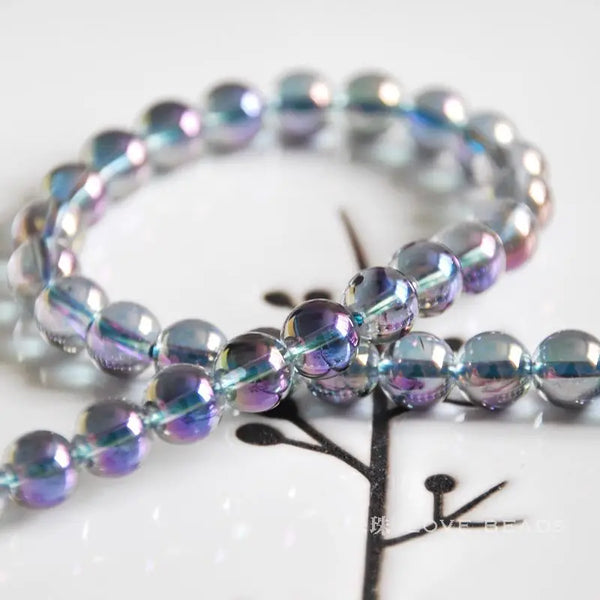 14.5"38cm Natural Angel Aura Aqua Purple Quartz 6-12mm Round Loose Beads Jewelry Making DIY For Women