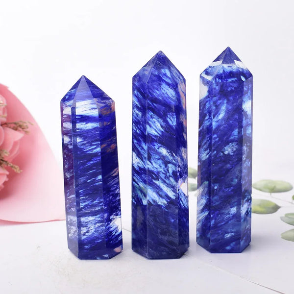 1PC Blue Synthetic Stone Crystal Point Reiki Healing Stone Hexagonal Prisms Obelisk Wand Tower Energy Meditation Gift