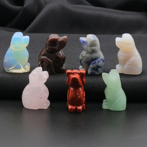 Cute Dog Statue Natural Stone Crystal Hand Carved