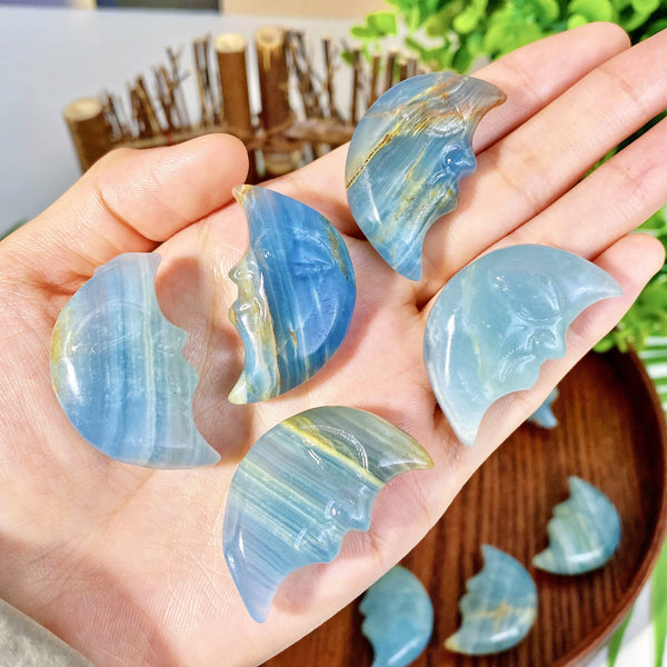 High Quality Random Blue Onyx Moonface Carving