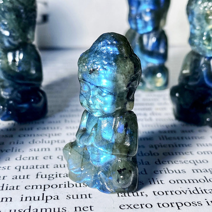 High Quality Random Labradorite Sitting Buddha Natural Carving