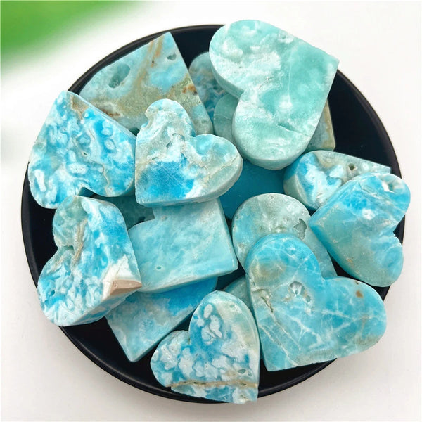 Natural Blue Calcite Hemimorphite Heart Shape Carving Crystal