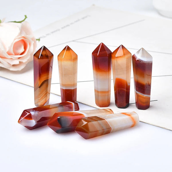 Natural Carnelian Hexagonal Column Sardonyx Crystal Point