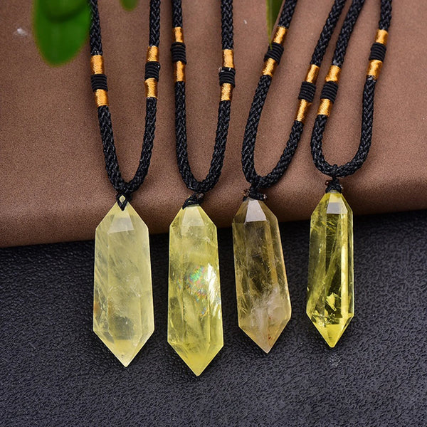 Natural Citrine Crystal Pendant Double Pointed Hexagonal Necklace