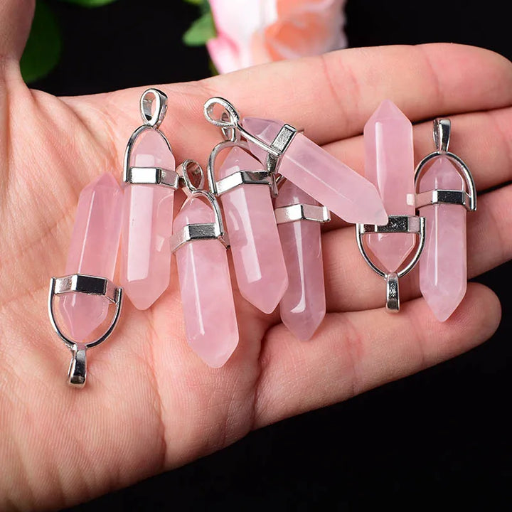 Wholesale Natural Crystal Mineral Ornament Rose Quartz Pendant