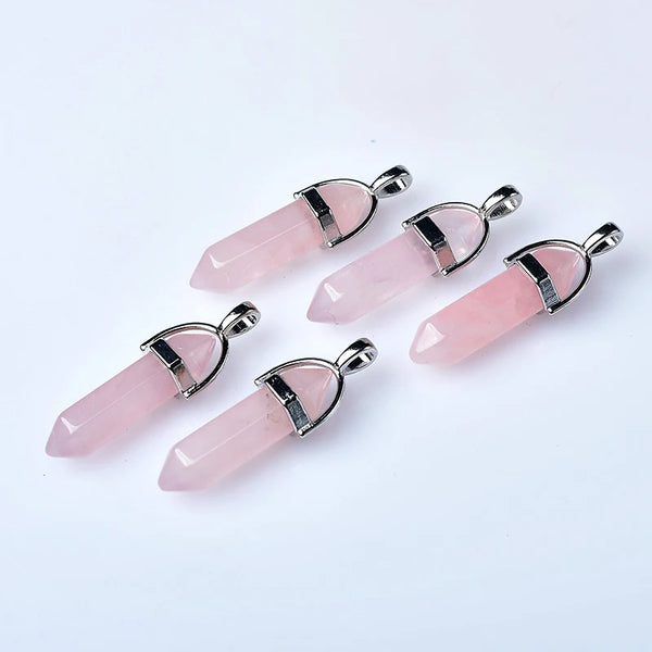 Wholesale Bulk Natural Crystal Rose Quartz Crystal Point Pendant 