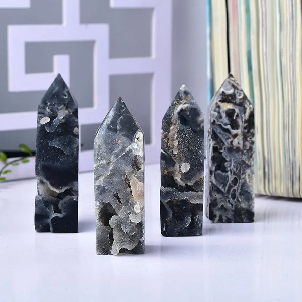 Natural Gemstone Mineral Agate Point Wand Healing Druzy Crystal Tower