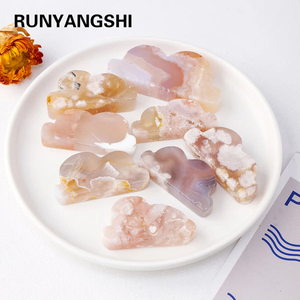 1PC Natural Healing Quartz Sakura Cherry Blossom Agate Cloud Shape  Stone Crafts Decorative Ornaments