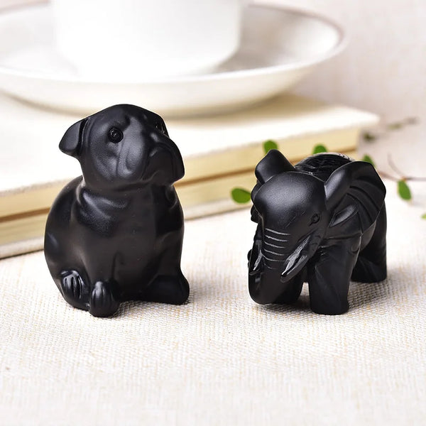 Wholesale Obsidian Figurine Animal Dog Hand Carved Ornaments