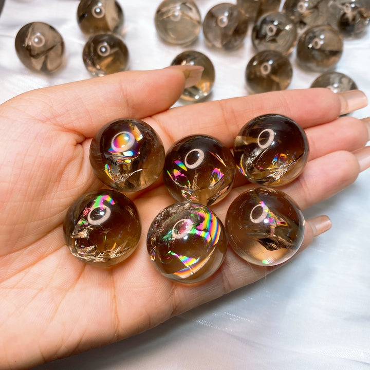 Natural Smoky Quartz Sphere Crystal Stone Rainbow Mini Polished Ball