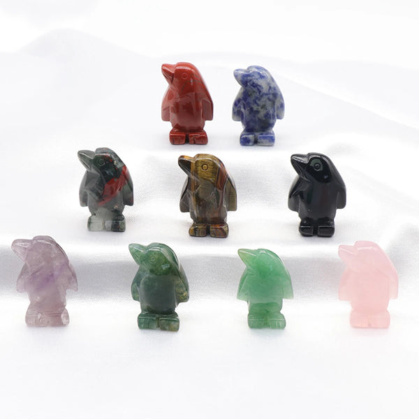 Penguin Statue Natural Healing Crystals Stone Carving Reiki Animal Figurines