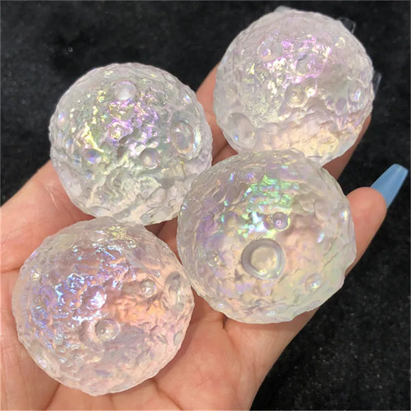 4cm Angel Aura Quartz Crystal Hand Carved Moon Sphere