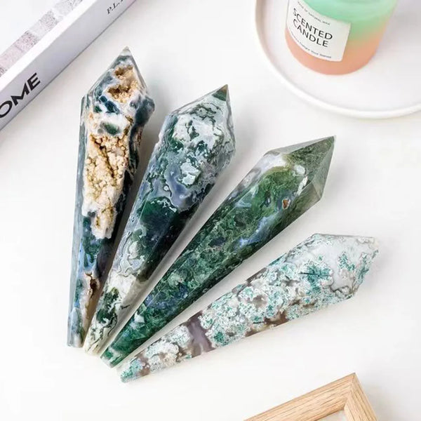 Moss Agate Sceptre Quartz Druzy Natural Crystal Point 