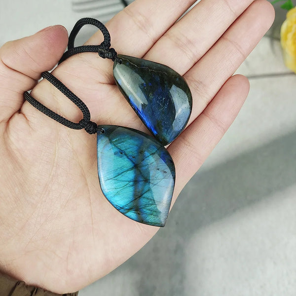 Natural Labradorite Leaf Shape Pendants Crystal Jewelry