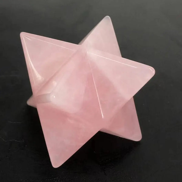 1pc 5cm Natural Rose Crystal Hand-Carved Merkaba Pink Quartz Home Decor Healing Health Gems