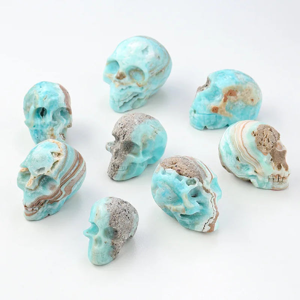 Natural Blue Hemimorphite Carved Skull Figurine