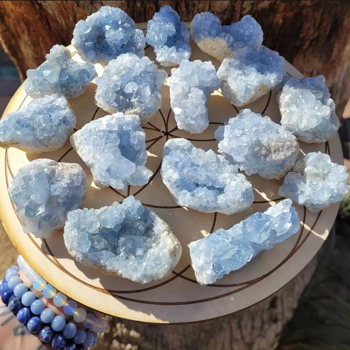 Natural Celestite Crystal Raw Druzy Cluster Sky Blue Geode 