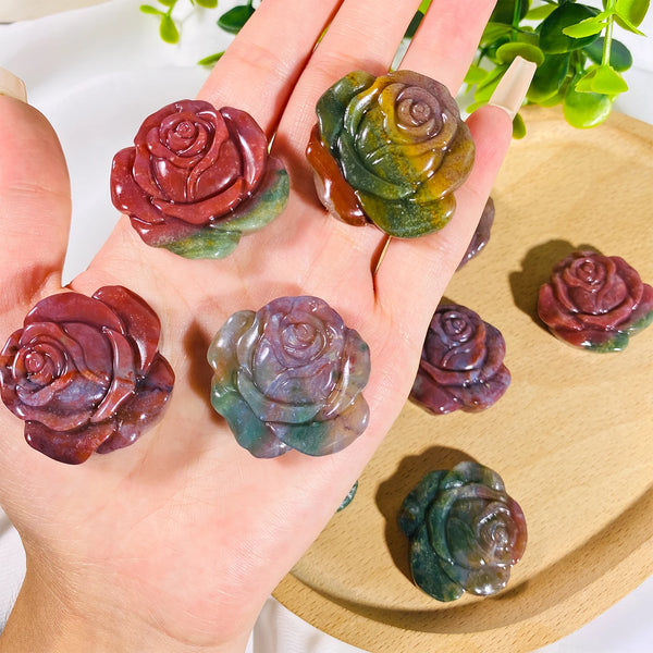 Natural Crystal Ocean Jasper Rose Flower Carving