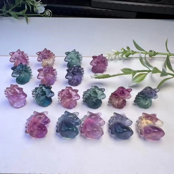 Natural Mini Rainbow Fluorite Unicorn Carvings Statue