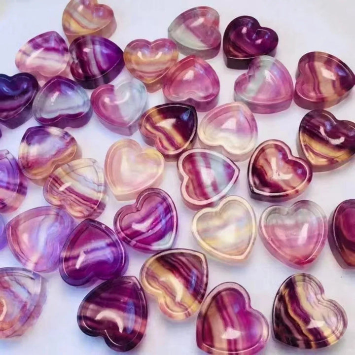 Natural Rainbow Fluorite Heart Cloud Bowl Carvings Crystals 