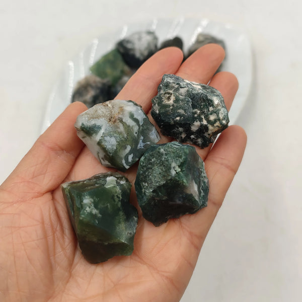 Natural Raw Moss Agate Rough Stone Quartz Crystals