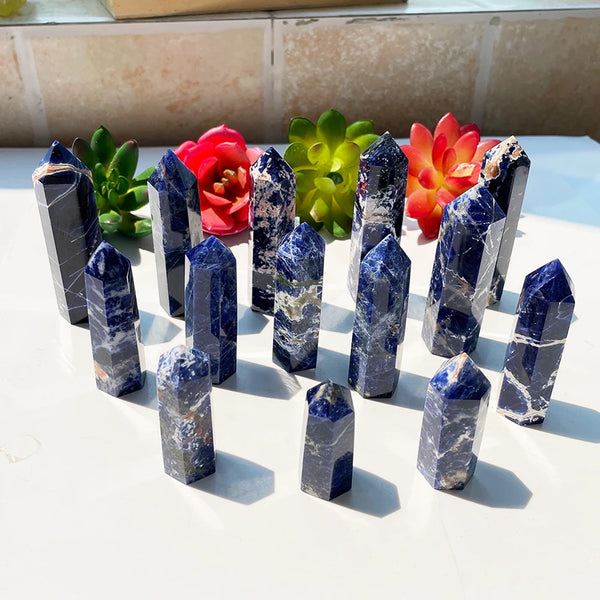 Natural Stones Sodalite Crystal Point Tower Quartz Energy Ore Mineral