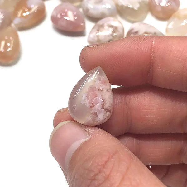 1pc Random Natural Mini Flower Agate Teardrop Quartz Crystals Healing Stone Jewelry Making DIY Sakura Cherry Blossom Home Decor