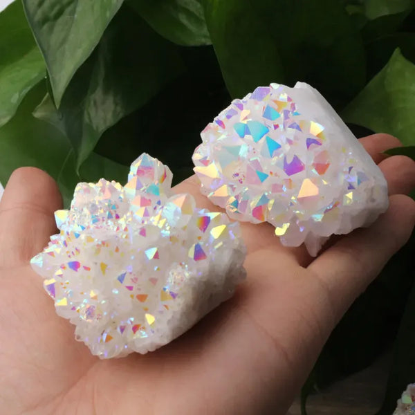 Natural White Angel Aura Quartz Stone Crystal Cluster