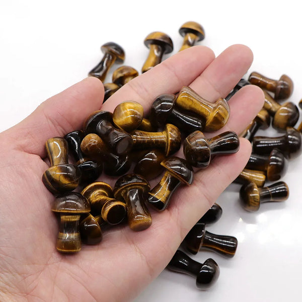 20 Pcs 1" Mushroom Figurine Natural Tiger Eye Crystals And Stones Healing Energy Home Decoration Reiki Statue Trinket Ornament