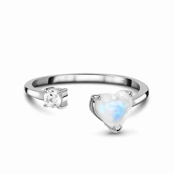 Silver Love Moonstone Micro-encrusted Diamond Ring